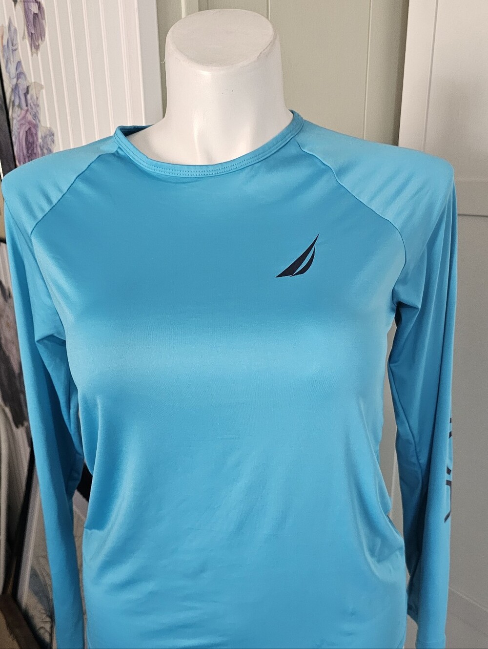 Nautica Women's Teal Crew Neck Rash Guard Long Sleeve Swim Top XL